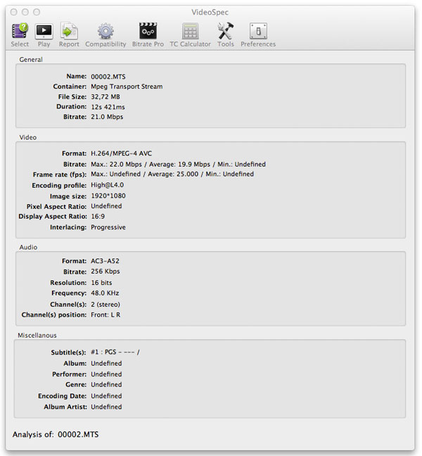 Screenshot VideoSpec