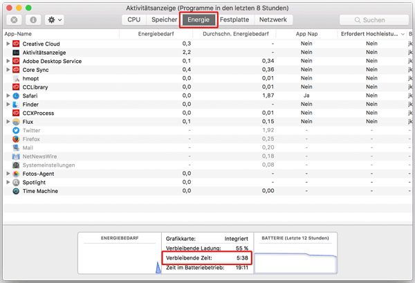 Screenshot Aktivitätsanzeige macOS