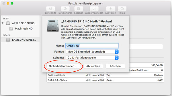 Festplatten sicher löschen - Screenshot