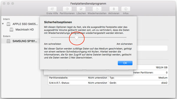 Festplatten sicher löschen - Screenshot