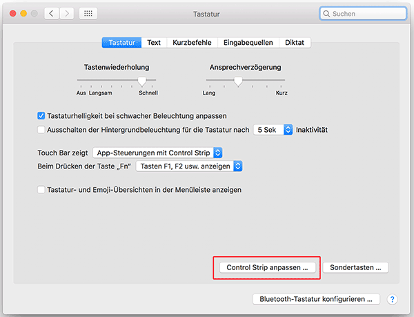 Screenshot Systemeinstellung Touch Bar