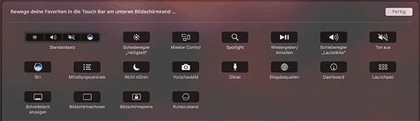 Screenshot Einstellungen Touch Bar
