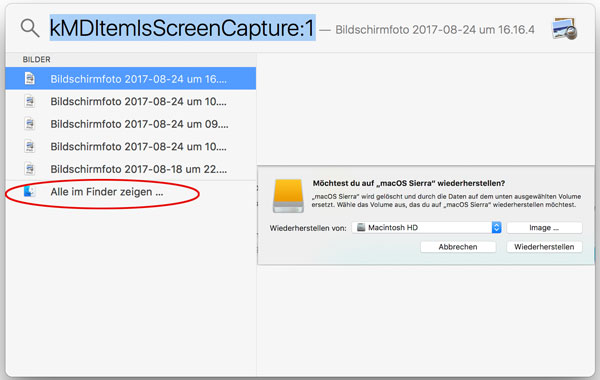 macOS Screenshots suchen Spotlight