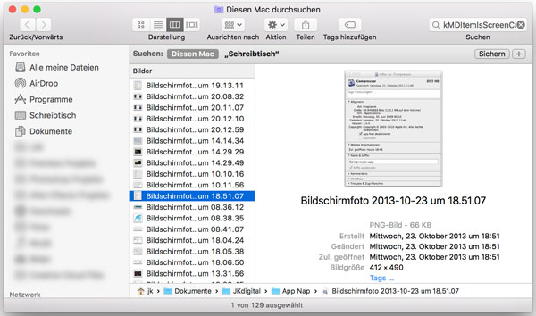 macOS Screenshots suchen Finder
