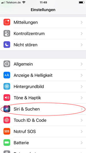 Screenshot iPhone Siri und Suchen