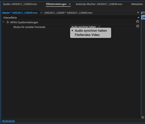 Screenshot Premiere VFR Settings