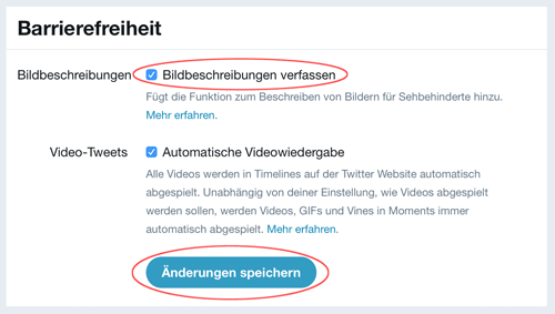 Screenshot Twitter Einstellung Bildschreibungen verfassen