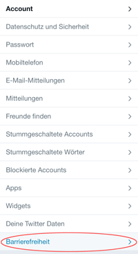 Screenshot Twitter Menü Barrierefreiheit