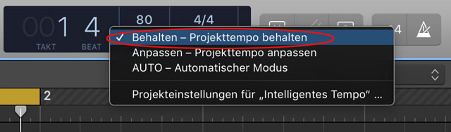 Logic Projekttempo beibehalten