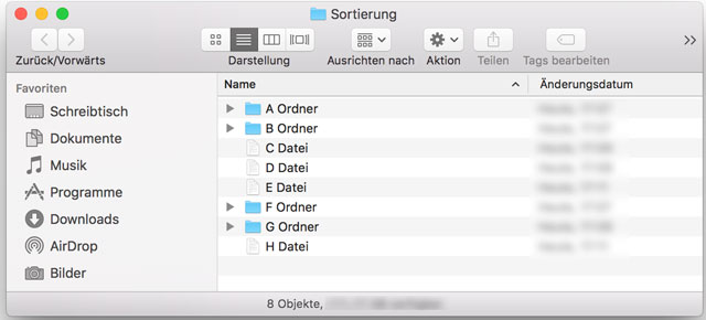 Normale Sortierung im macOS Finder