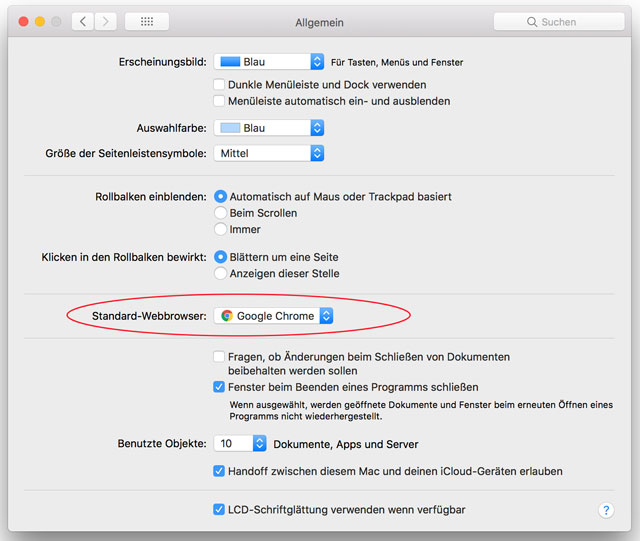 macOS Systemeinstellungen Standard Browser