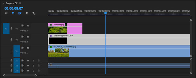 Premiere-Sequenz mit Referenz-Bild