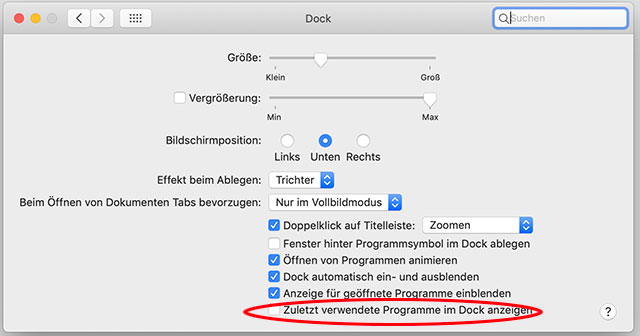 Screenshot macOS Systemeinstellungen Dock