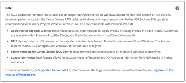 Screenshot Adobe Premiere Website