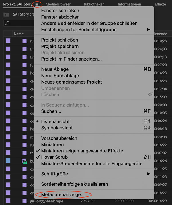 Hamburger_Menü Premiere Projektpanel