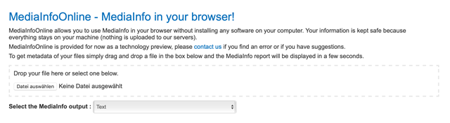 Screenshot MediaInfo Online
