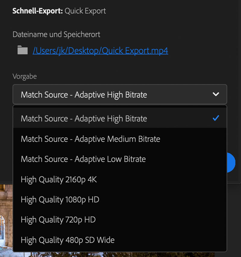 Premiere Quick Export Settings