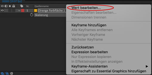 After Effects Skalierung Wert bearbeiten