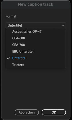 Untertitel-Formate in Premiere