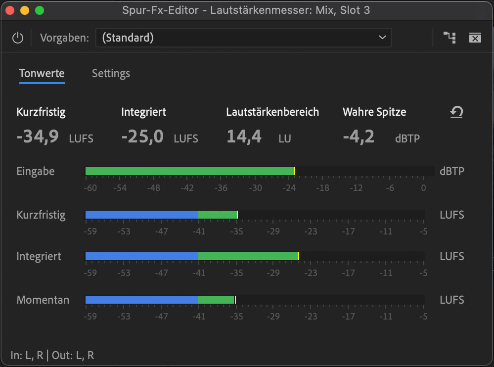 Lautheitsmessung in Adobe Premiere