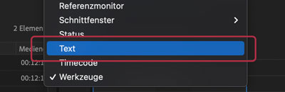 Screenshot Premiere Menu Fenster/Text