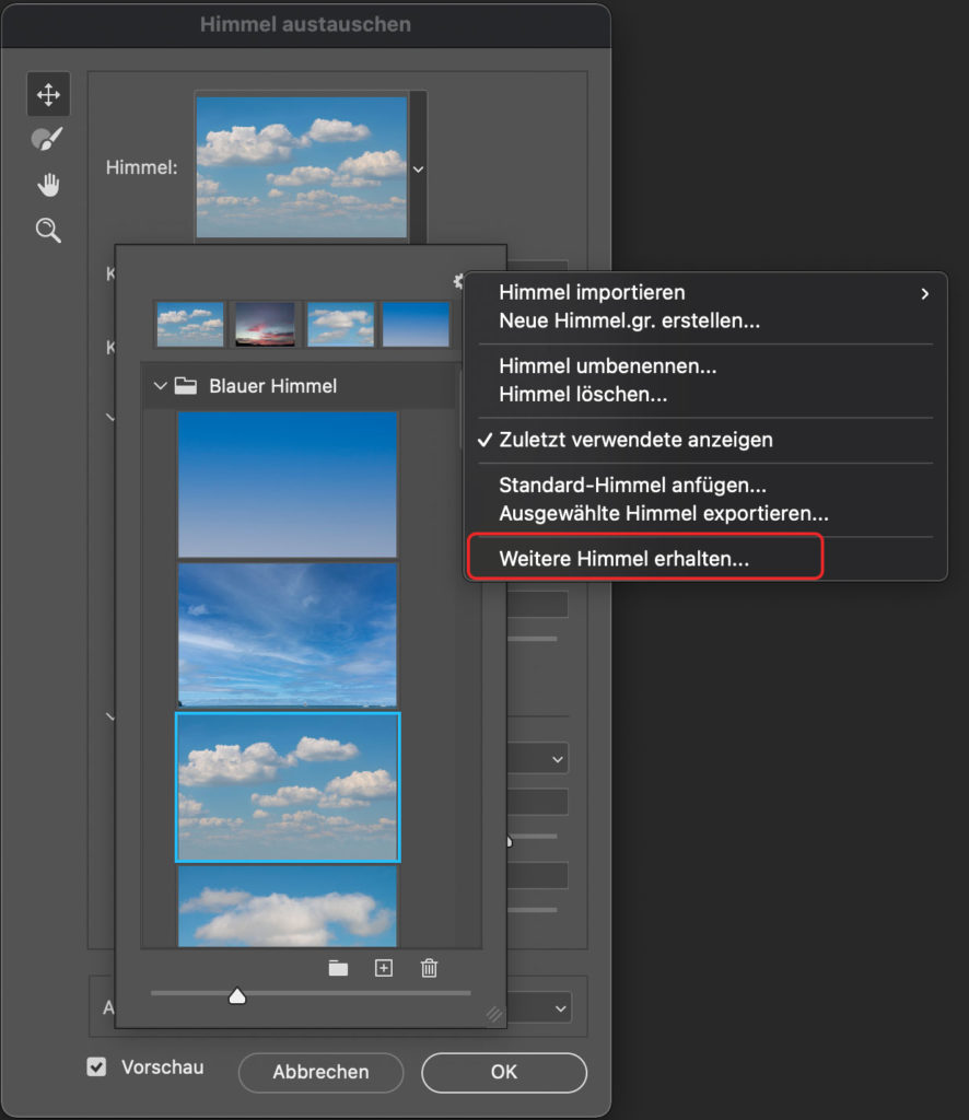 Photoshop Weitere Himmel erhalten