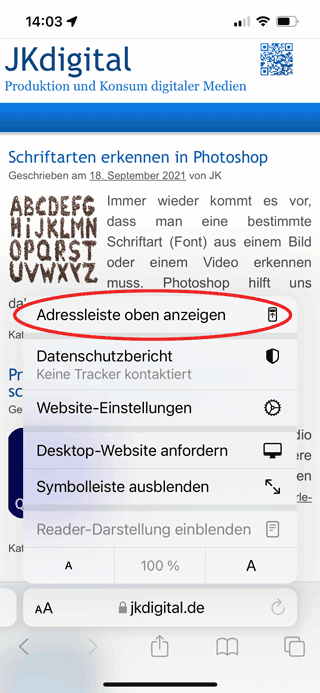 Screenshot Browser-Adressleiste in iOS versetzen