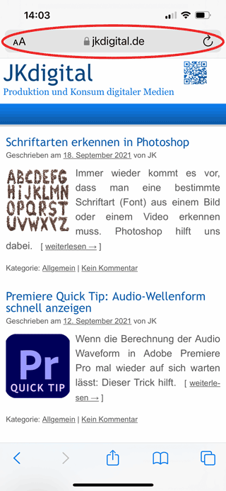 Screenshot Browser-Adressleiste in iOS versetzen