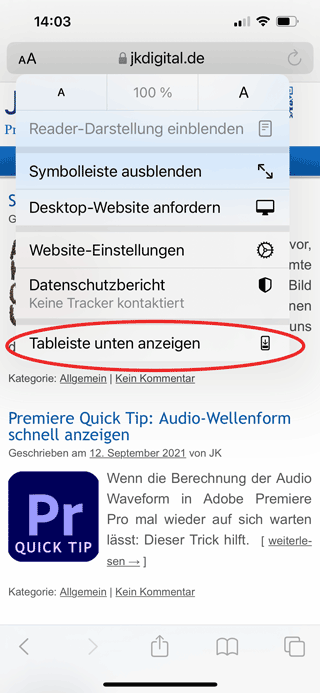 Screenshot Browser-Adressleiste in iOS versetzen