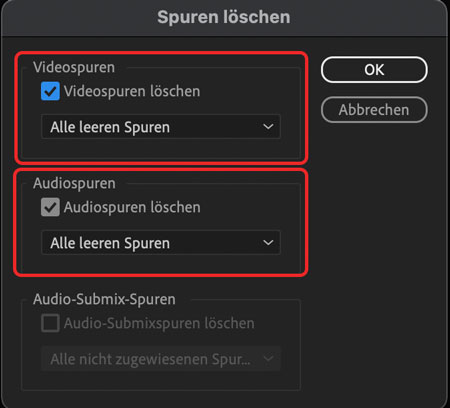 Screenshot Alle leeren Spuren löschen in Adobe Premiere