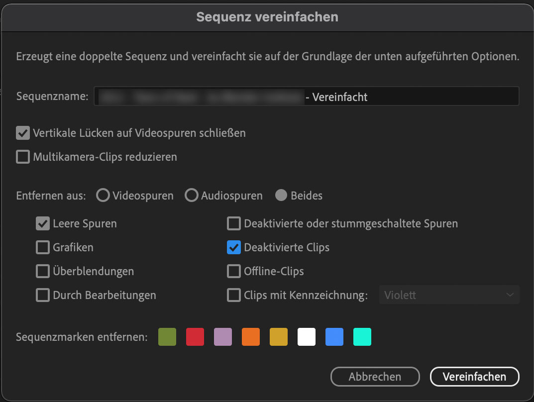 Permiere Sequenz vereinfachen