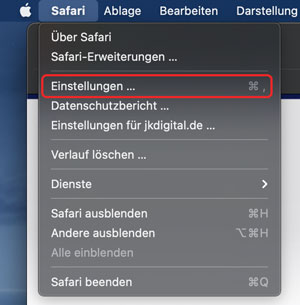 Screenshot Menü Safari Einstellunegn