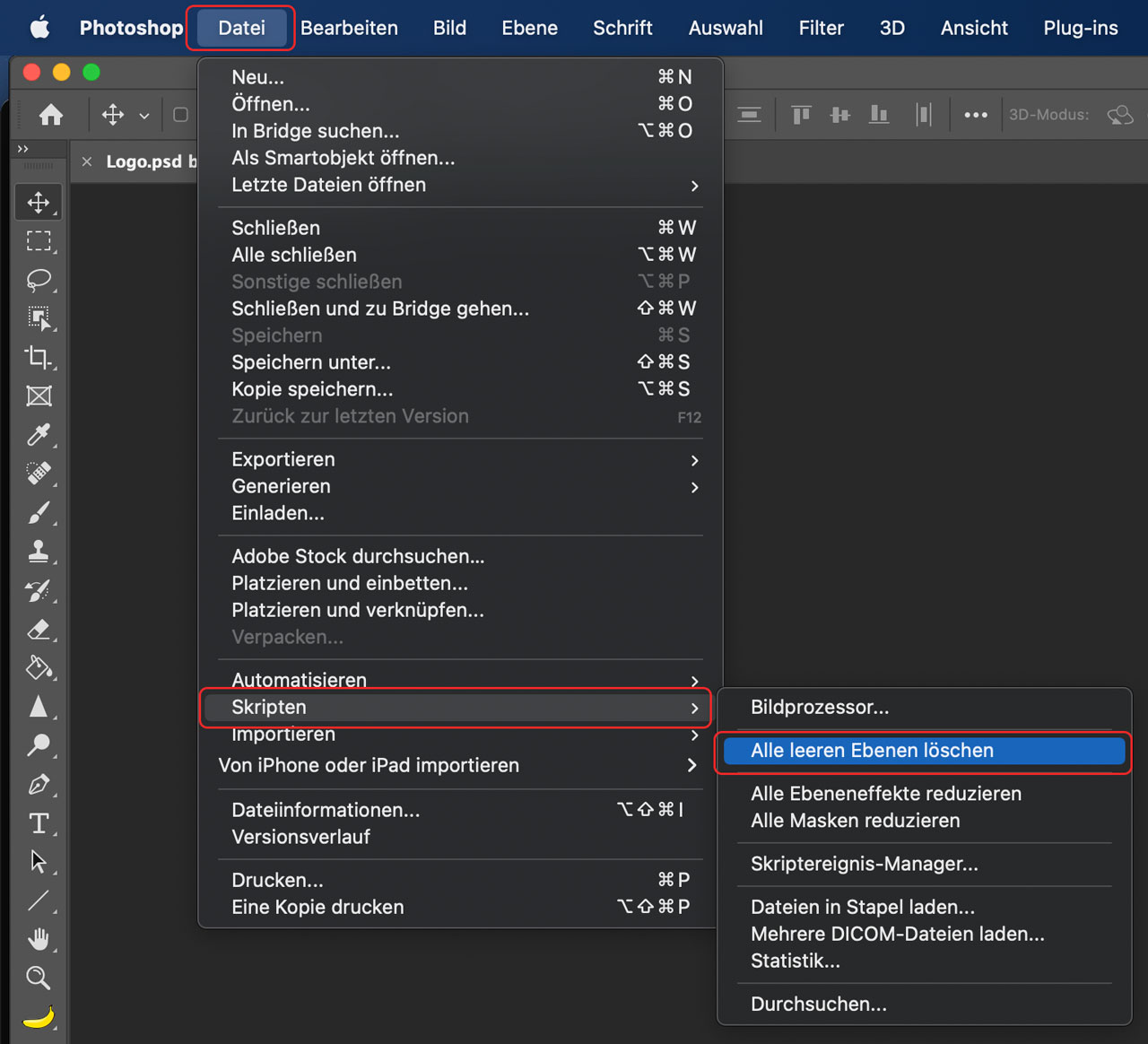 Leere Ebenen in Photoshop löschen