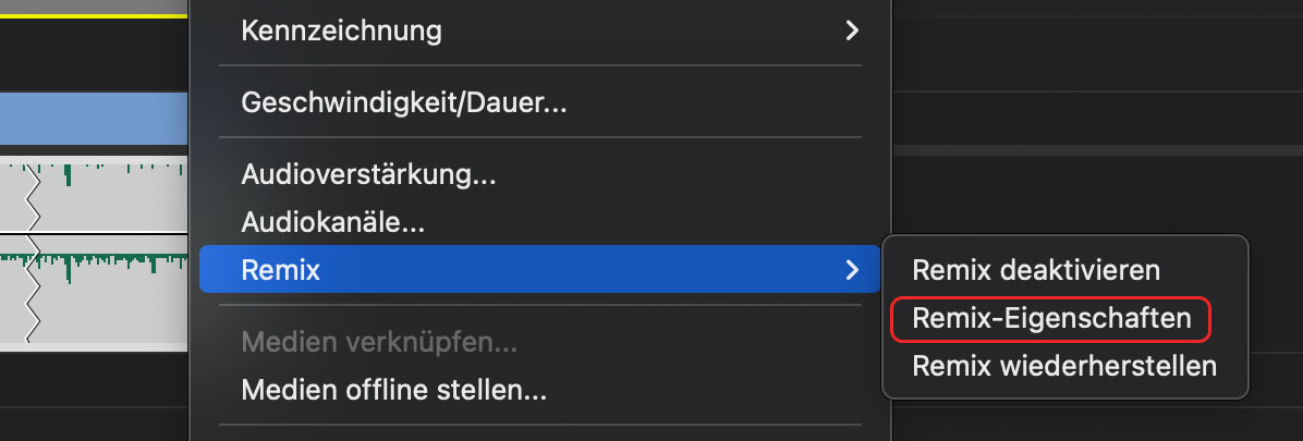 Screenshot Premiere Remix Eigenschaften