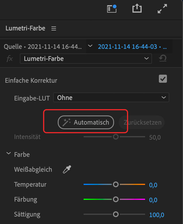 Automatische Farbkorrektur in Premiere