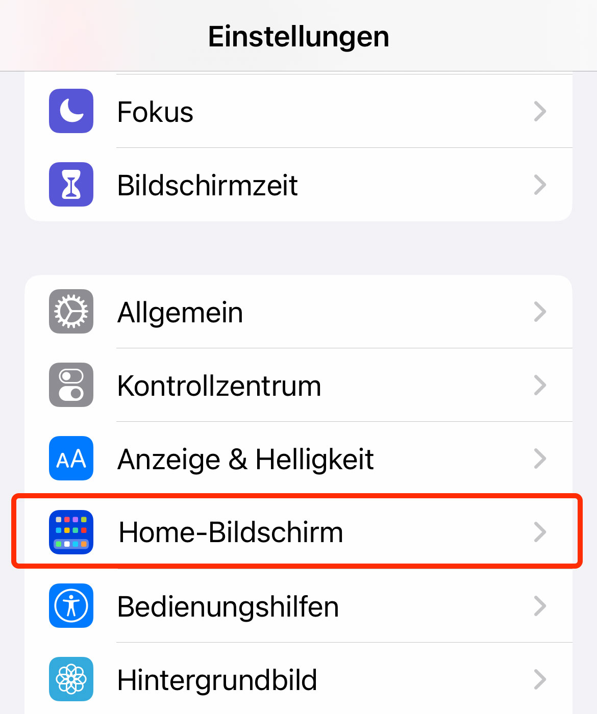 iOS Einstellungen Home-Bildschirm
