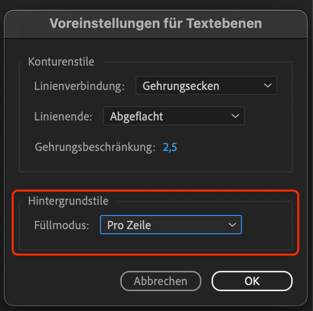 Premiere Voreinstellungen für Textebenen
